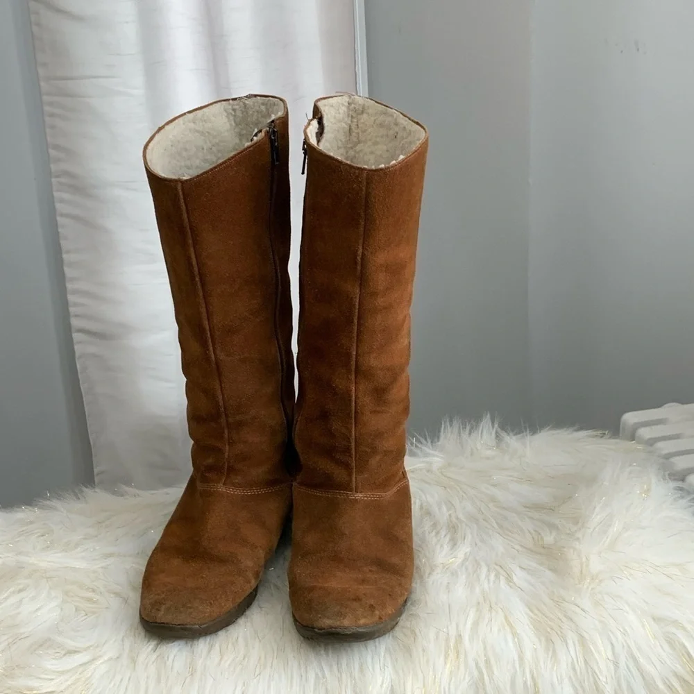 Aquaboots brown suede leather fur lined boots 7